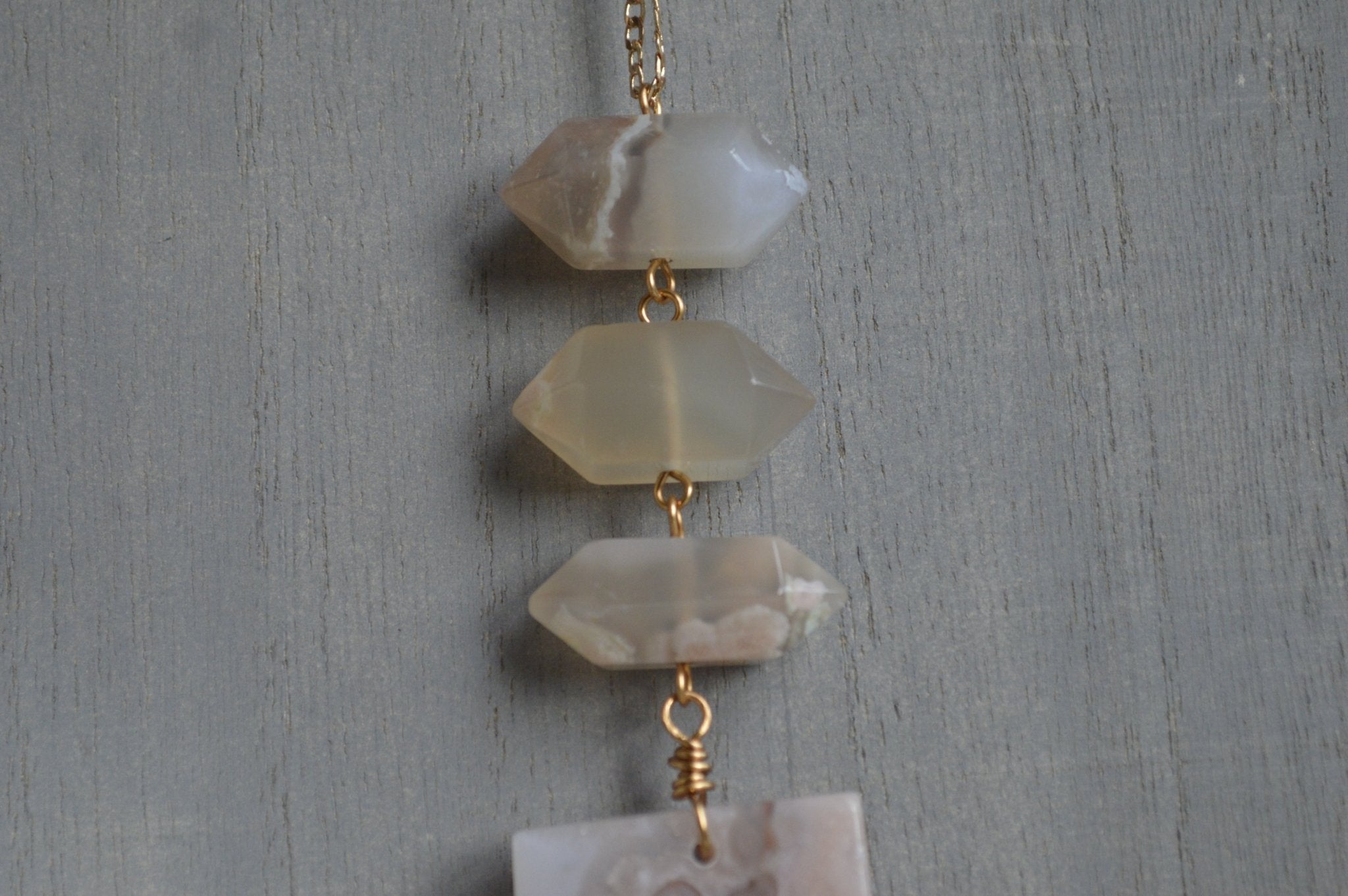 Cherry Blossom Agate Brass Necklace - We Love Brass