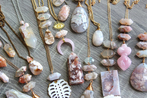 Cherry Blossom Agate Brass Necklace - We Love Brass