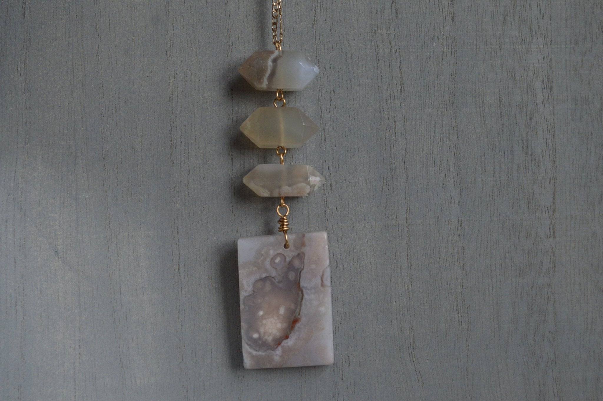Cherry Blossom Agate Brass Necklace - We Love Brass