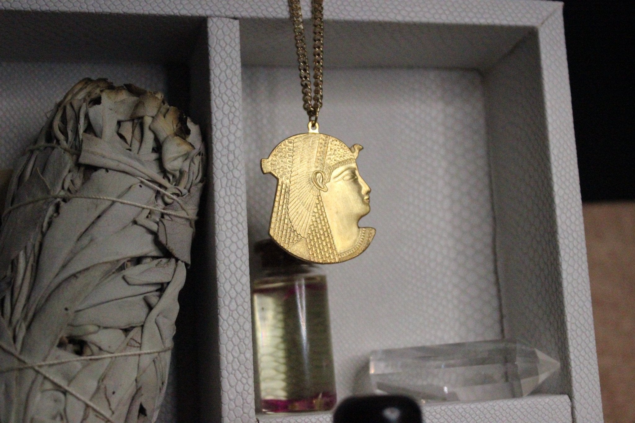 Cleo Egyptian Cameo Necklace - Brass - We Love Brass