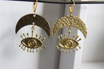 Load image into Gallery viewer, Crazy Eyes Hypnotize Brass Moon Earrings - We Love Brass
