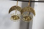 Load image into Gallery viewer, Crazy Eyes Hypnotize Brass Moon Earrings - We Love Brass
