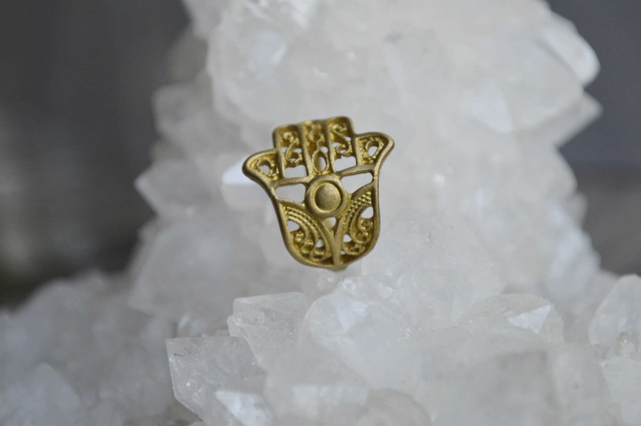 Dainty Brass Filigree Hamsa Ring - We Love Brass