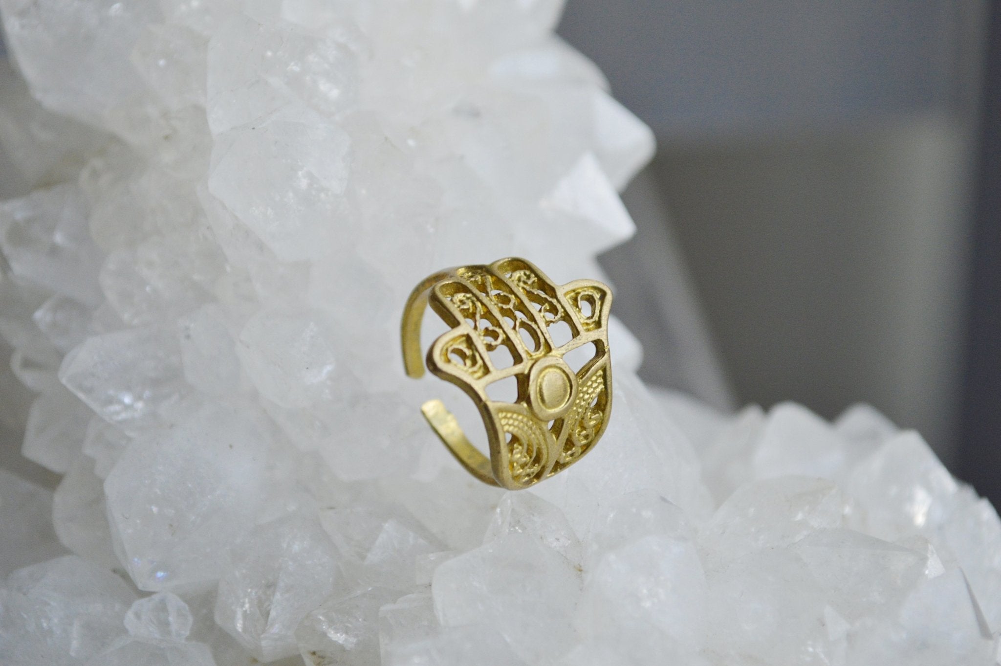 Dainty Brass Filigree Hamsa Ring - We Love Brass