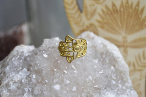 Dainty Brass Filigree Hamsa Ring - We Love Brass