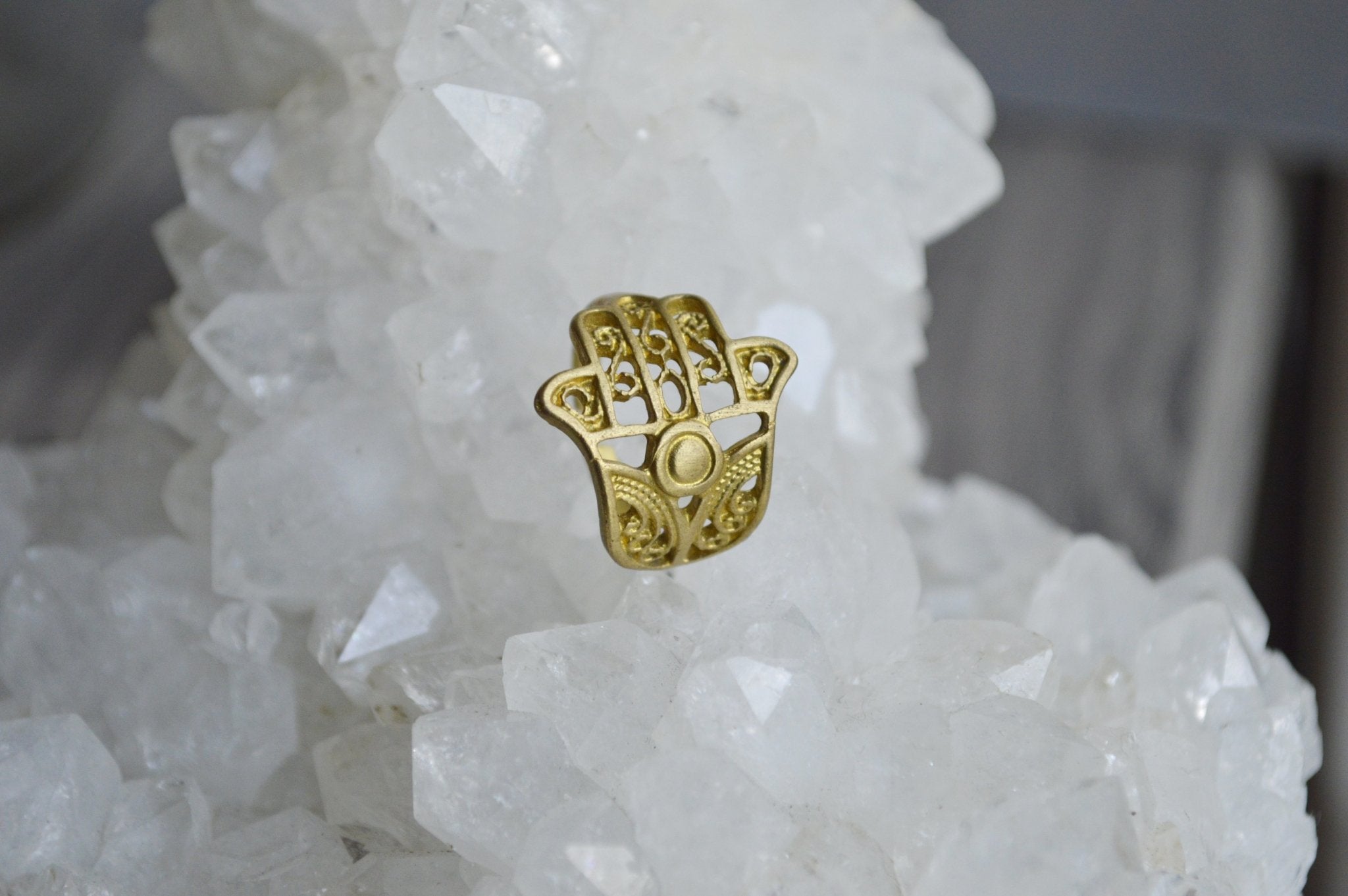 Dainty Brass Filigree Hamsa Ring - We Love Brass