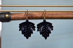 Dark Forest - Glass Black Leaf Earrings - We Love Brass
