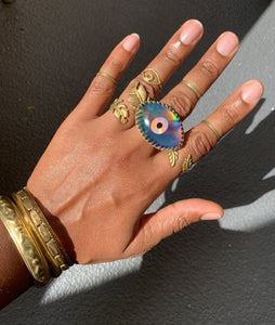 Darkness - Quartz/Opal Evil Eye Brass Ring - We Love Brass