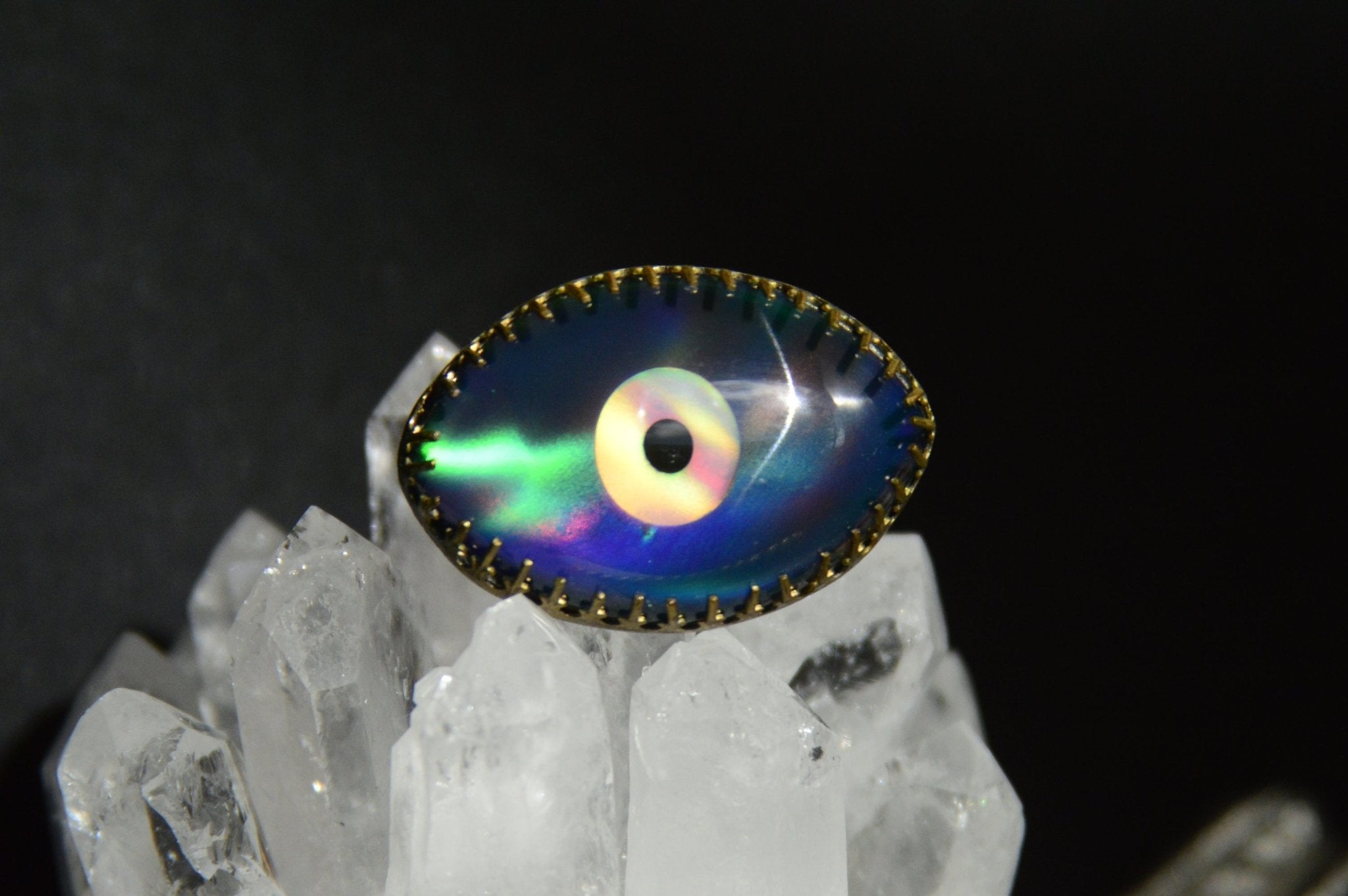 Darkness - Quartz/Opal Evil Eye Brass Ring - We Love Brass