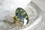 Load image into Gallery viewer, Deep Forest - Faceted Moss Agate Brass Ring - We Love Brass
