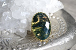 Load image into Gallery viewer, Deep Forest - Faceted Moss Agate Brass Ring - We Love Brass

