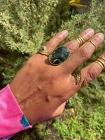 Load image into Gallery viewer, Deep Forest - Faceted Moss Agate Brass Ring - We Love Brass

