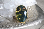 Load image into Gallery viewer, Deep Forest - Faceted Moss Agate Brass Ring - We Love Brass
