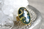 Load image into Gallery viewer, Deep Forest - Faceted Moss Agate Brass Ring - We Love Brass
