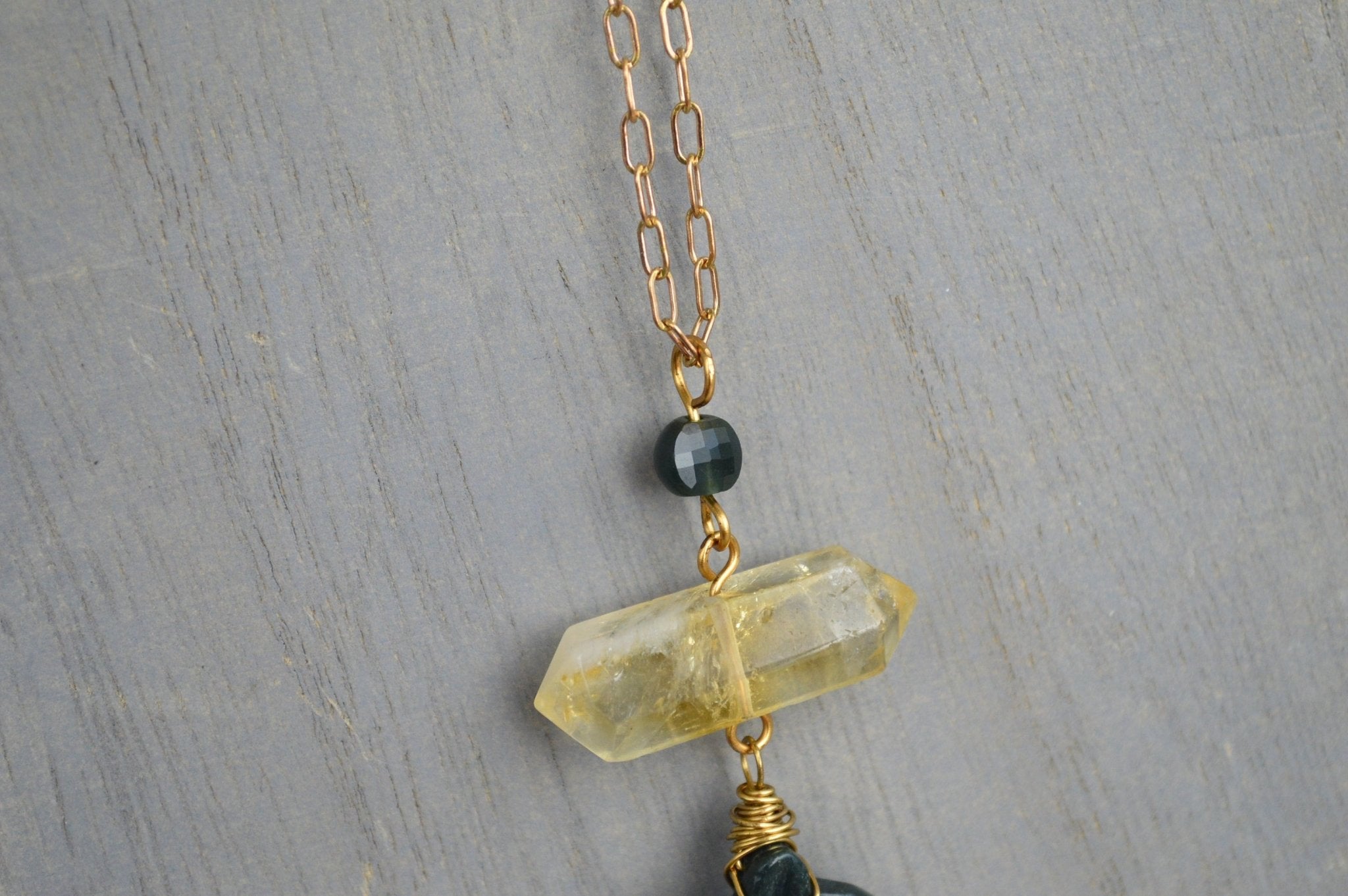 Deepest - Moss Agate and Citrine Crystal Necklace - We Love Brass