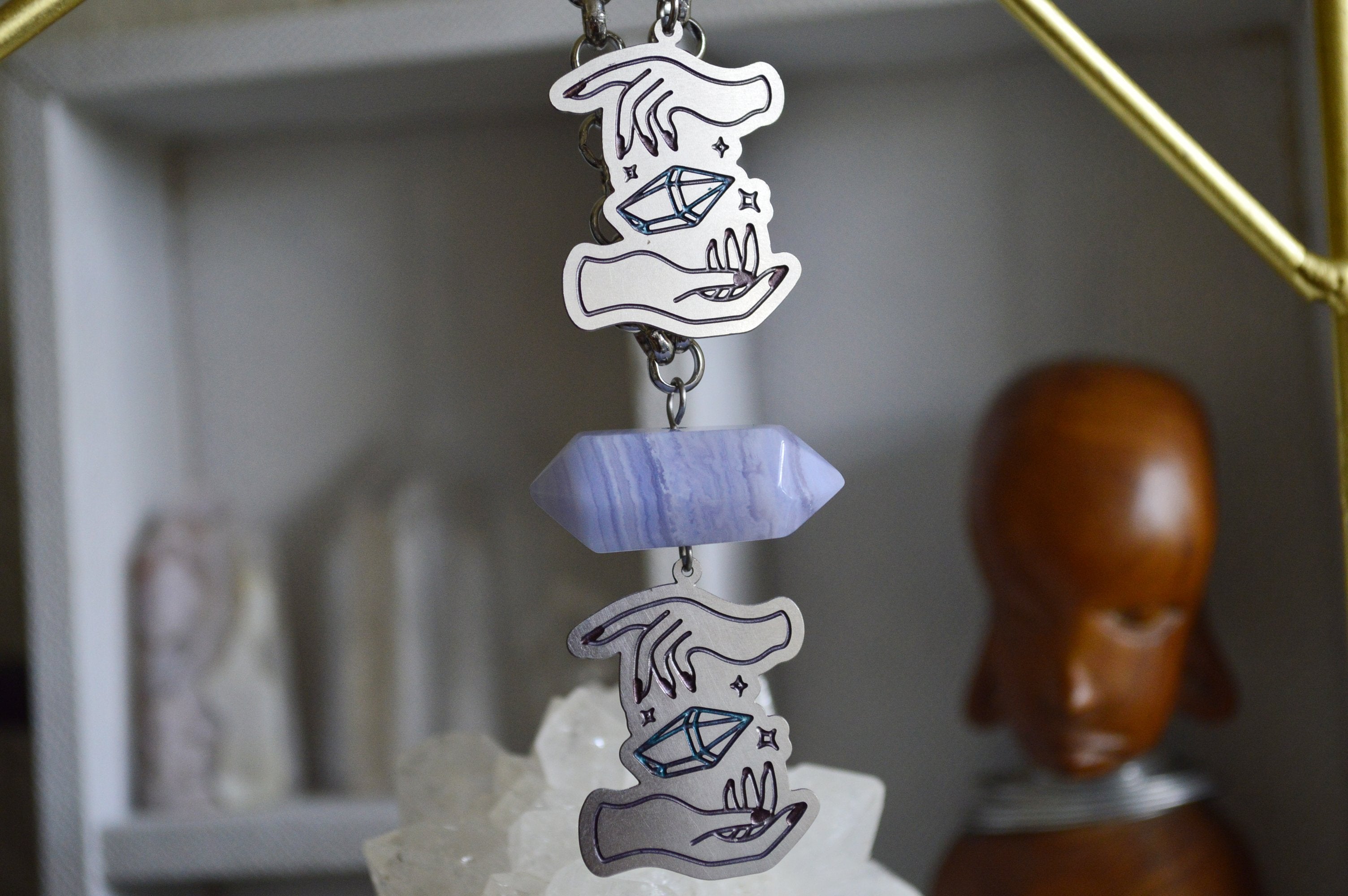 Destiny - Blue Lace Agate Stainless Steel Choker