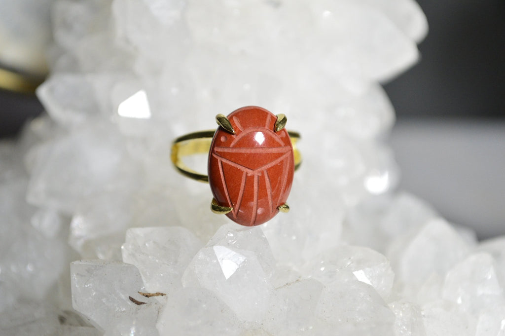 Earthling - Jasper Scarab Ring - We Love Brass
