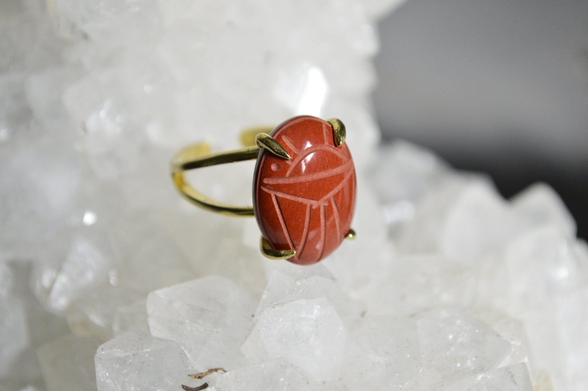 Earthling - Jasper Scarab Ring - We Love Brass