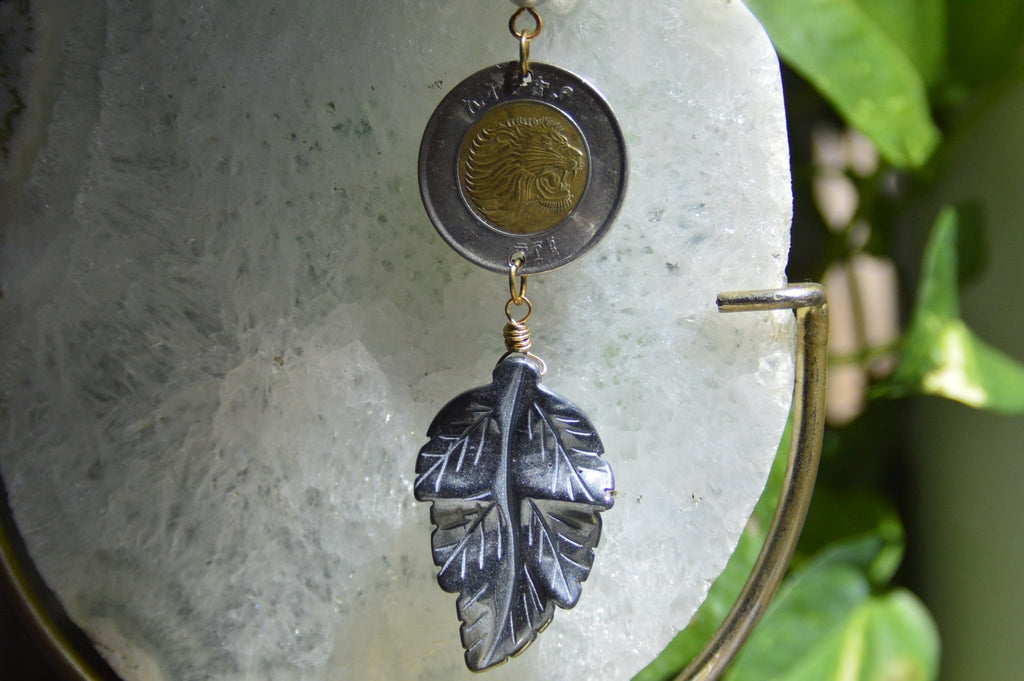 Ethiopian Coin and Hematite Brass Necklace - We Love Brass