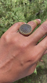 Load and play video in Gallery viewer, Vintage Golden and Black Glass Ring
