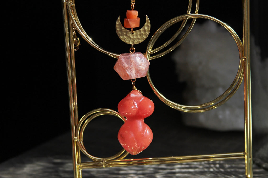 Firey Goddess of the Sun Brass Crystal Necklace - We Love Brass