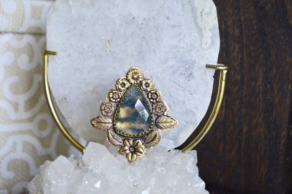 Flor Ring - Moss Agate Brass Ring - We Love Brass