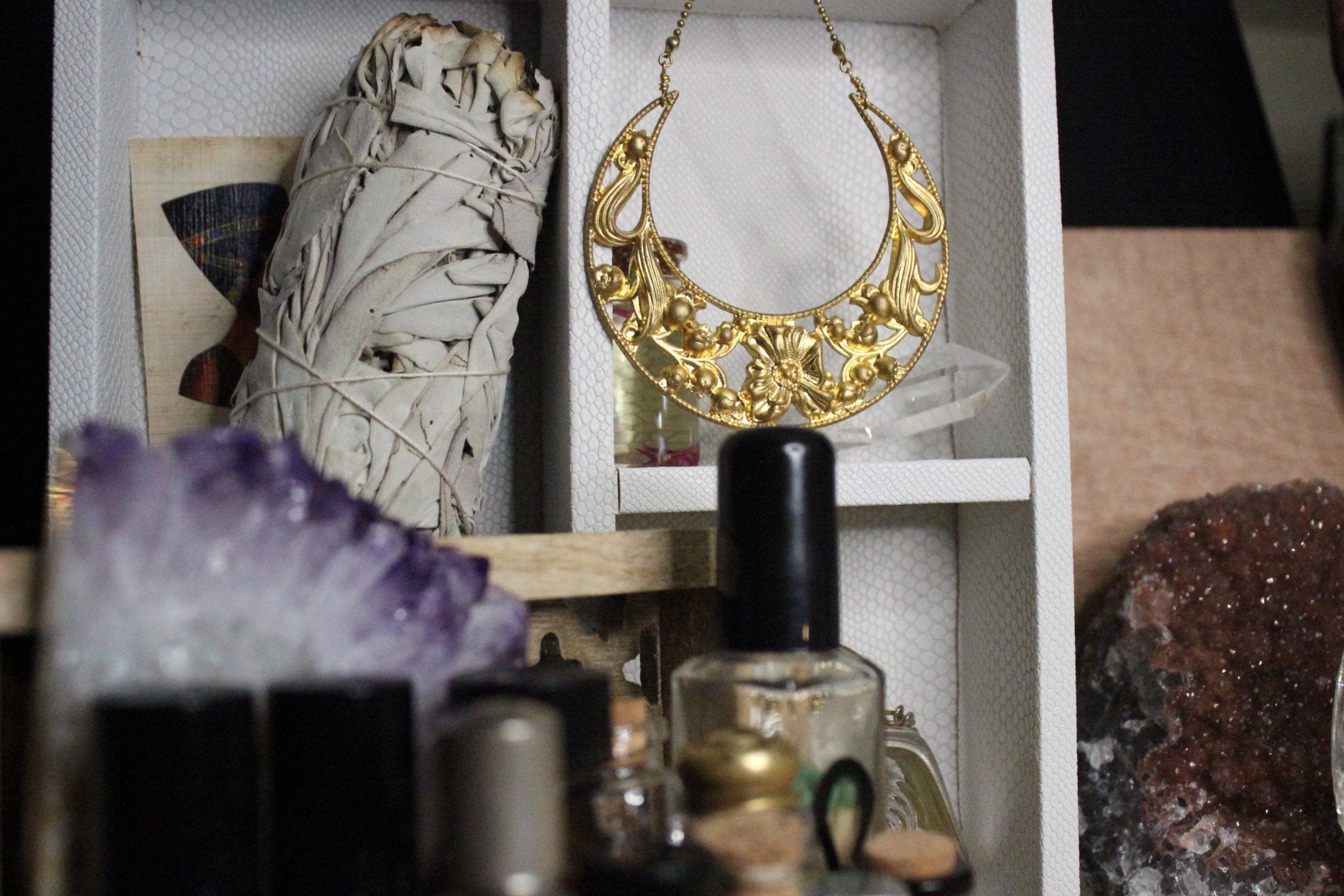 Floral Moon Necklace Brass - We Love Brass