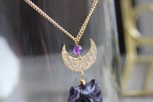Fluorite Night Owl Brass Crystal Necklace - We Love Brass