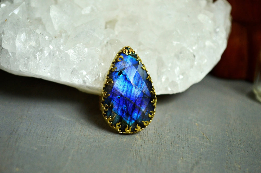 Fogo Azul - Brass Labradorite Ring - We Love Brass