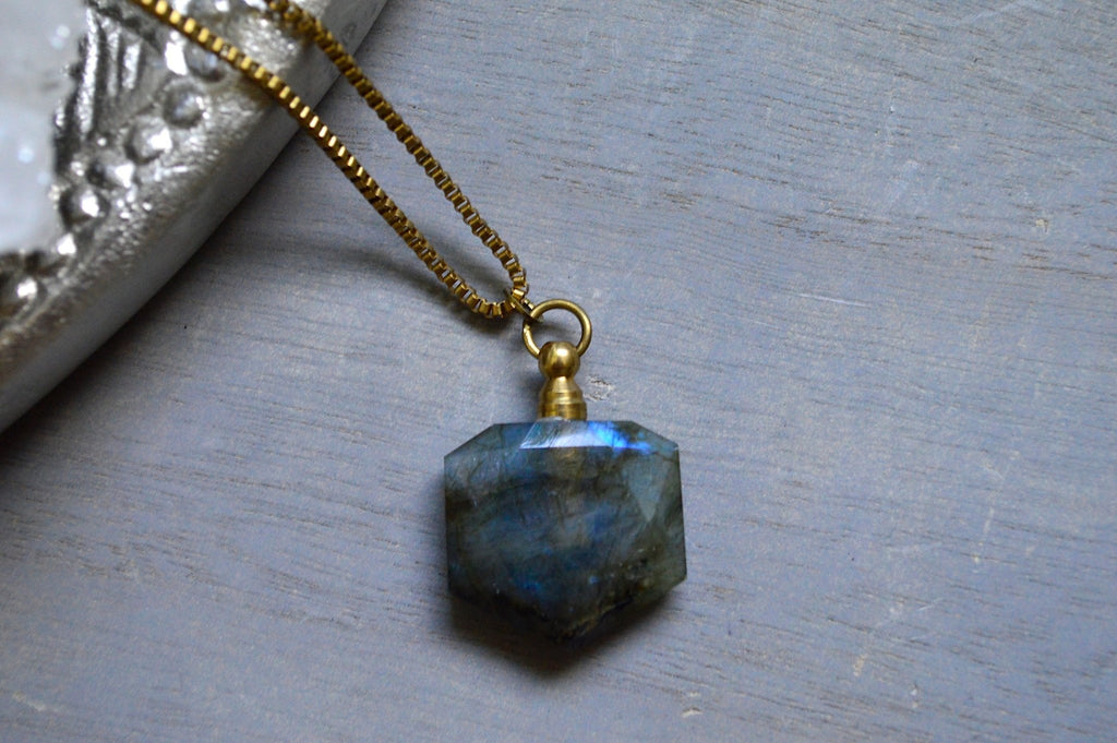 Geometric Labradorite Crystal Bottle Necklace Set - We Love Brass