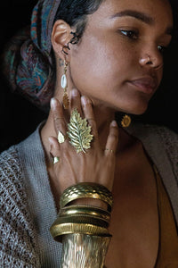 Giant Golden Leaf Ring - Golden Treasure Box