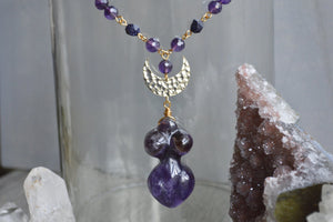 Goddess of the Stars Amethyst and Sunstone Necklace Set - We Love Brass