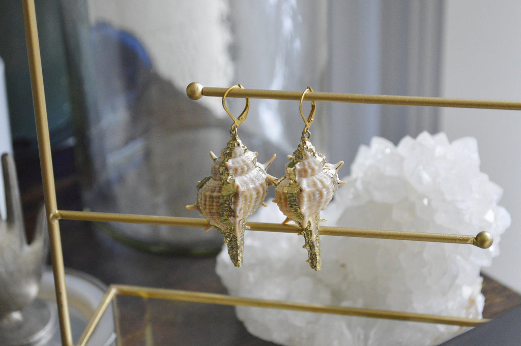 Gold Plated Conch Shell Brass Earrings - We Love Brass