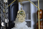 Cargar imagen en el visor de la galería, Green Eyes - Brass Hand of Fatima Necklace - We Love Brass
