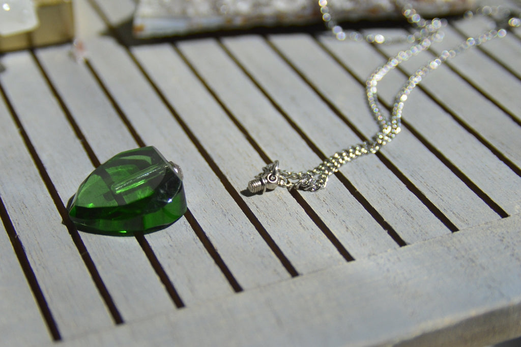 Green Leaf Perfume Bottle Necklace - We Love Brass