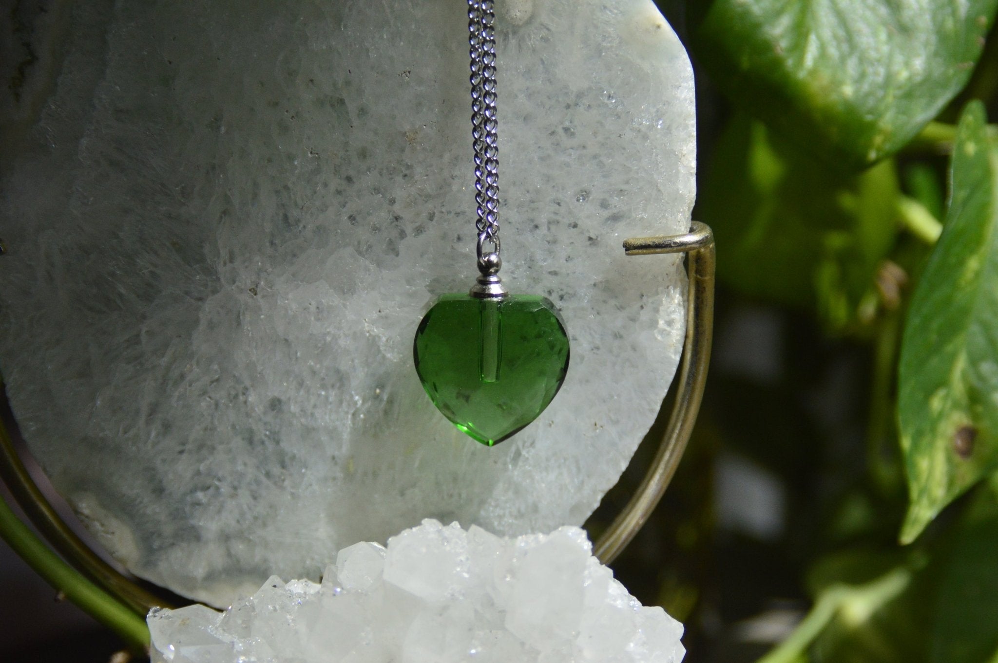 Green Leaf Perfume Bottle Necklace - We Love Brass