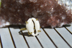 Hammered Brass Cowrie Shell Ring - We Love Brass