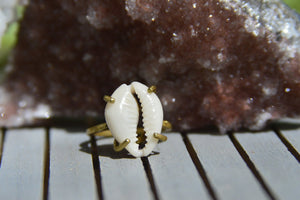 Hammered Brass Cowrie Shell Ring - We Love Brass