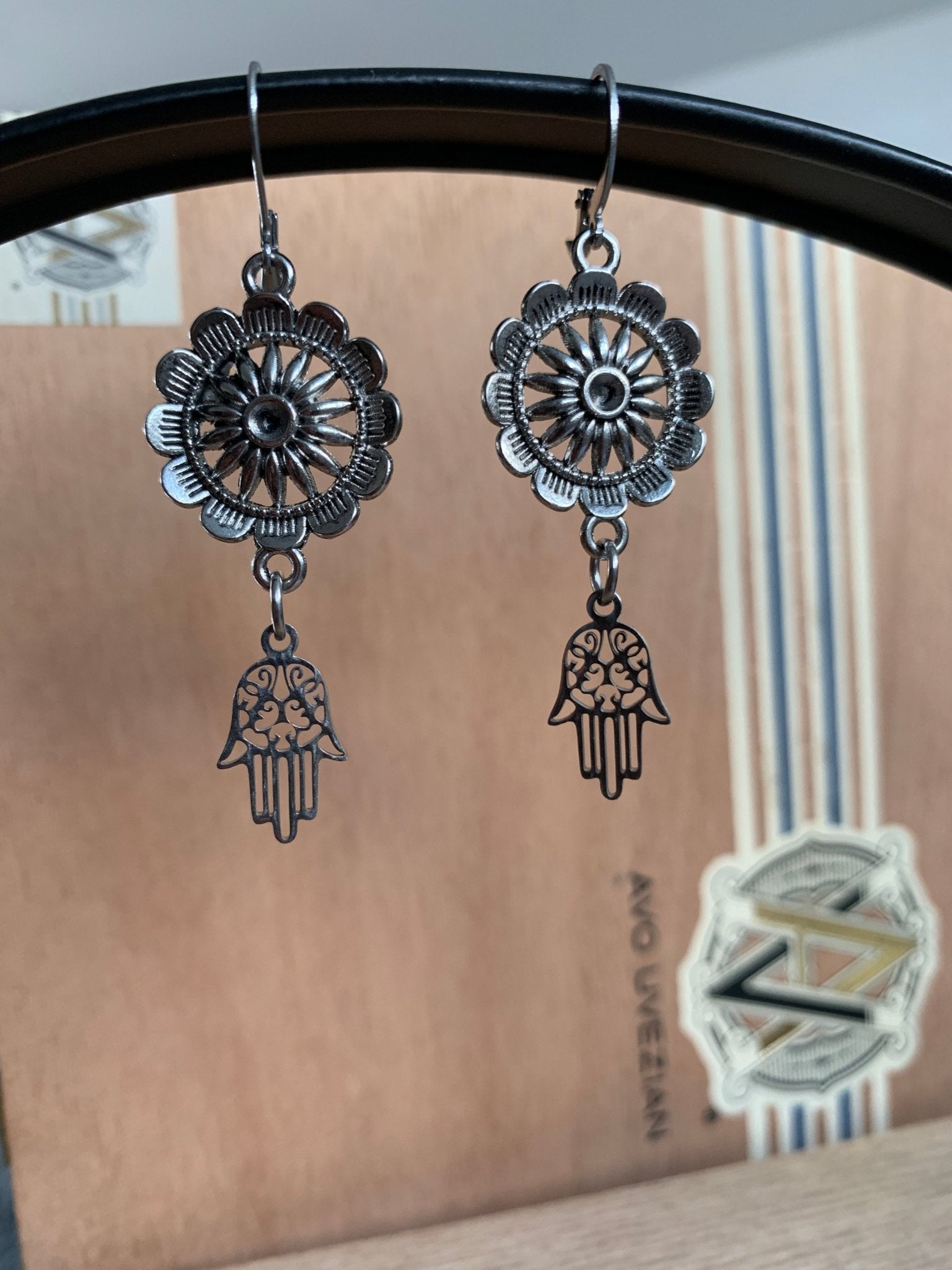 Hamsa Mandala Earrings - We Love Brass