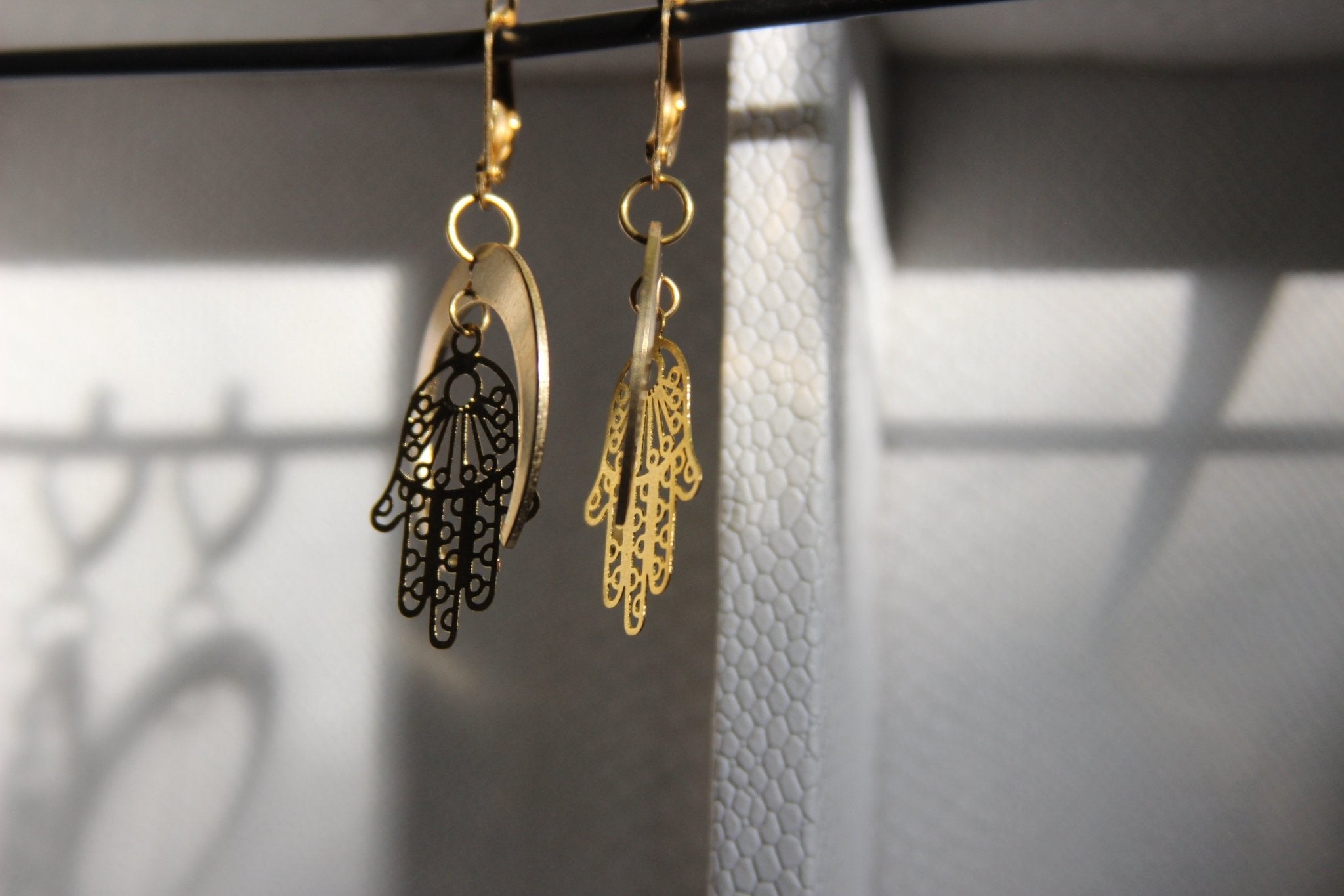 Hamsa Moon Brass Earrings - We Love Brass