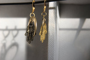 Hamsa Moon Brass Earrings - We Love Brass