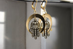 Cargar imagen en el visor de la galería, Hamsa Moon Brass Earrings - We Love Brass

