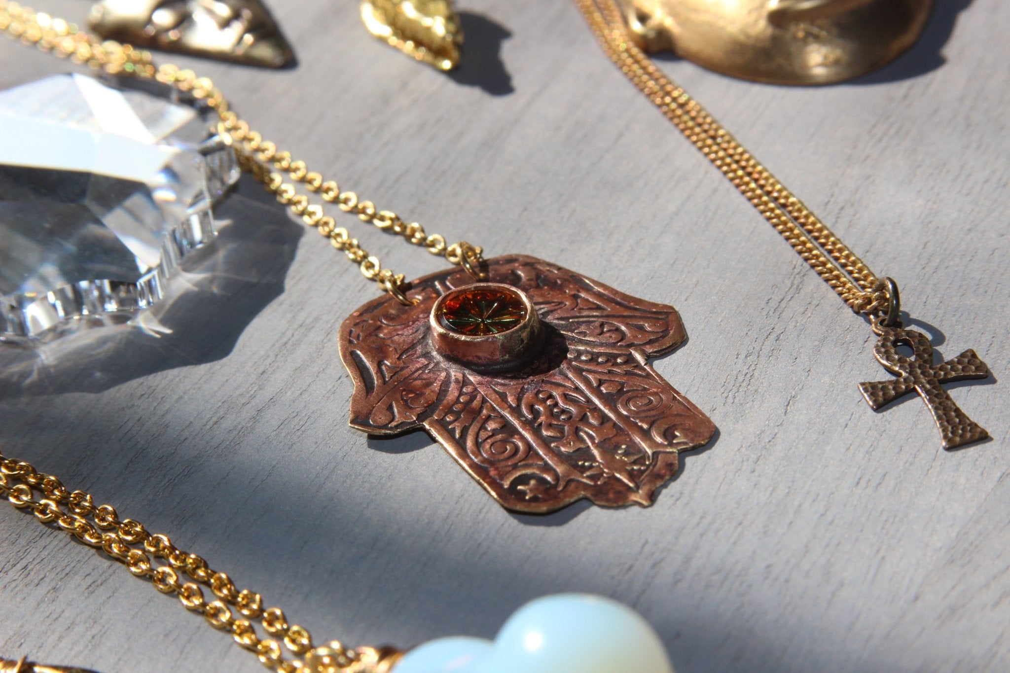 Handmade Hamsa Vintage Glass Necklace - We Love Brass