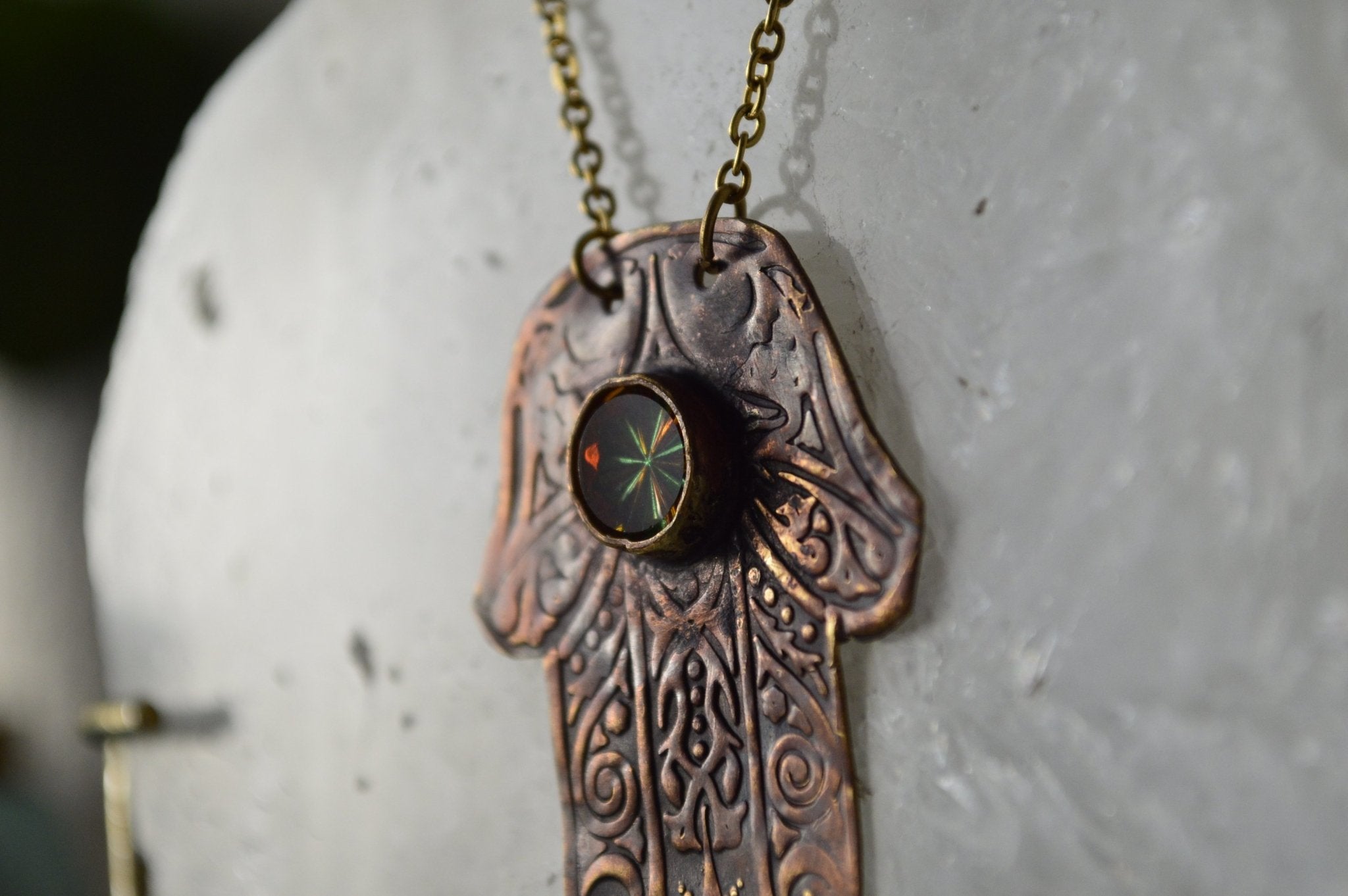 Handmade Hamsa Vintage Glass Necklace - We Love Brass