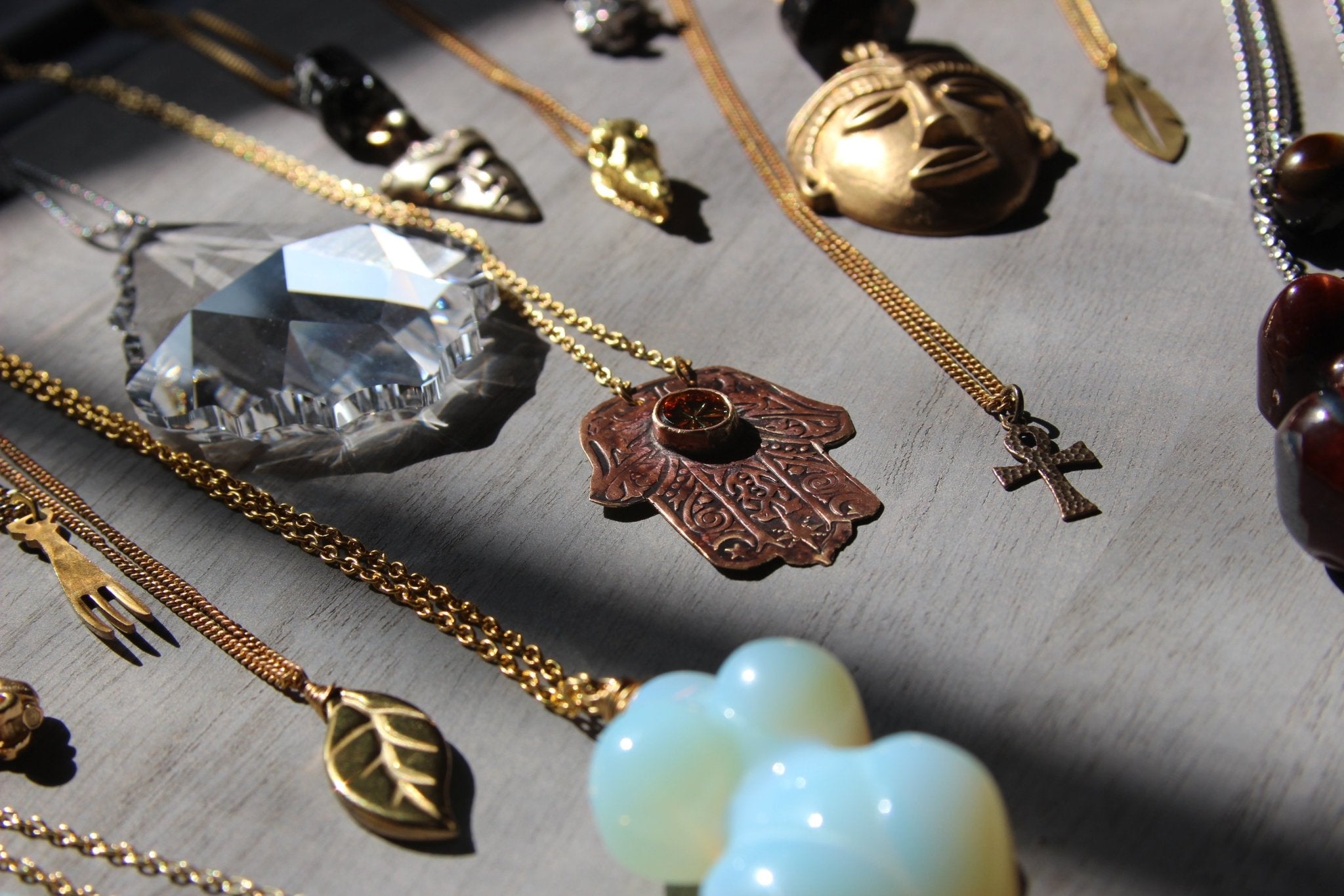 Handmade Hamsa Vintage Glass Necklace - We Love Brass
