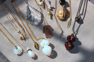 Handmade Hamsa Vintage Glass Necklace - We Love Brass