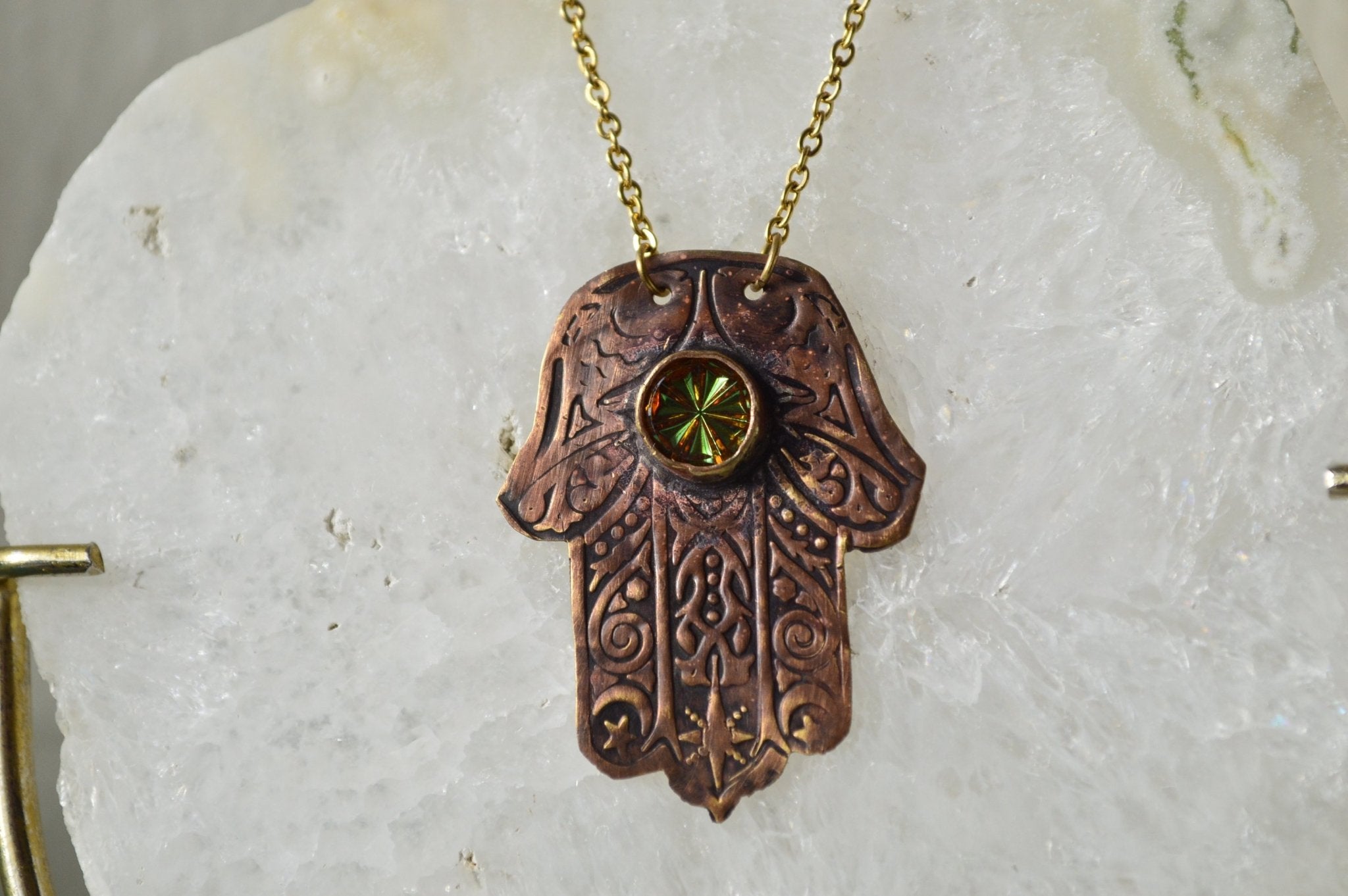 Handmade Hamsa Vintage Glass Necklace - We Love Brass