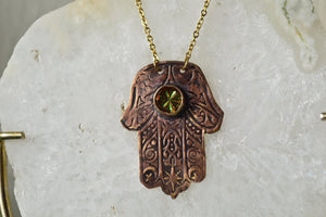 Handmade Hamsa Vintage Glass Necklace - We Love Brass