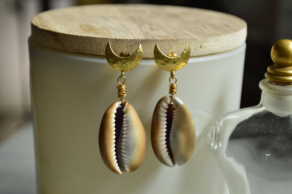 High Tide Cowrie Shell Earrings - We Love Brass