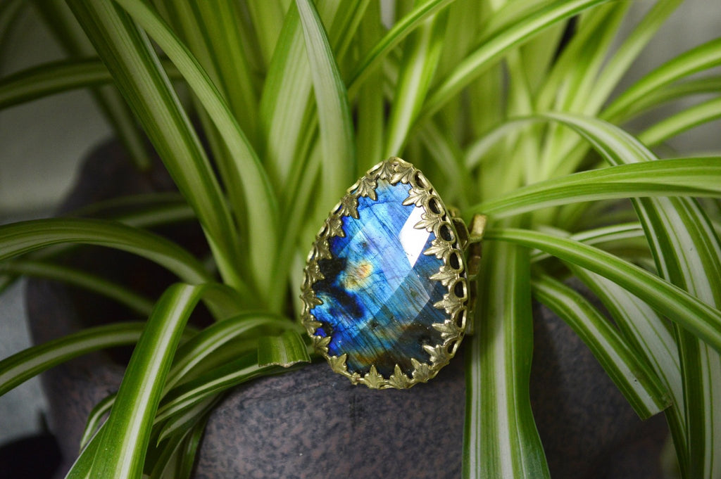 Honeycomb - Brass Labradorite Ring - We Love Brass